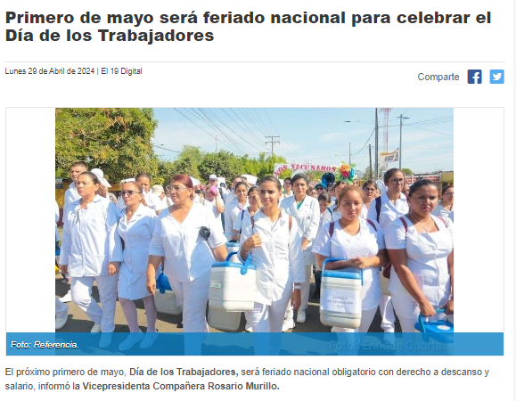 En #Nicaragua se destacan grandes avances para el sector obrero y campesino del país. Celebrar el 1ro de mayo es festejar los avances alcanzados en materia de restitución de derechos #4519LaPatriaLaRevolución #UnidosEnVictorias