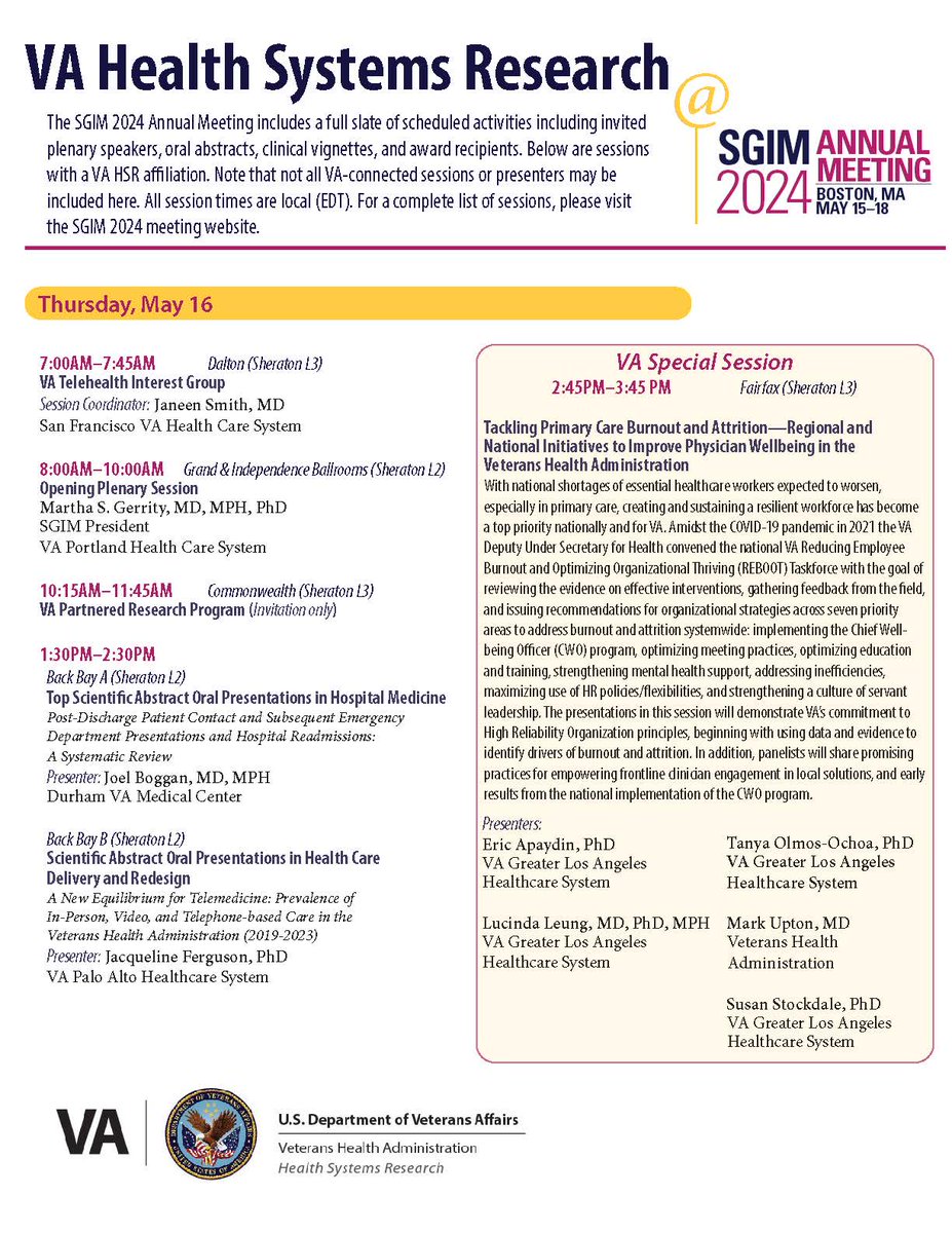vahsrd's tweet photo. Hot off the (virtual) press! It's our VA HSR sessions guide for the upcoming @SocietyGIM conference! This year's meeting is in Hub of the Universe, Boston! Hard copies will be available onsite at the VA HSR booth at the meeting. https://t.co/ogodlvLCtD