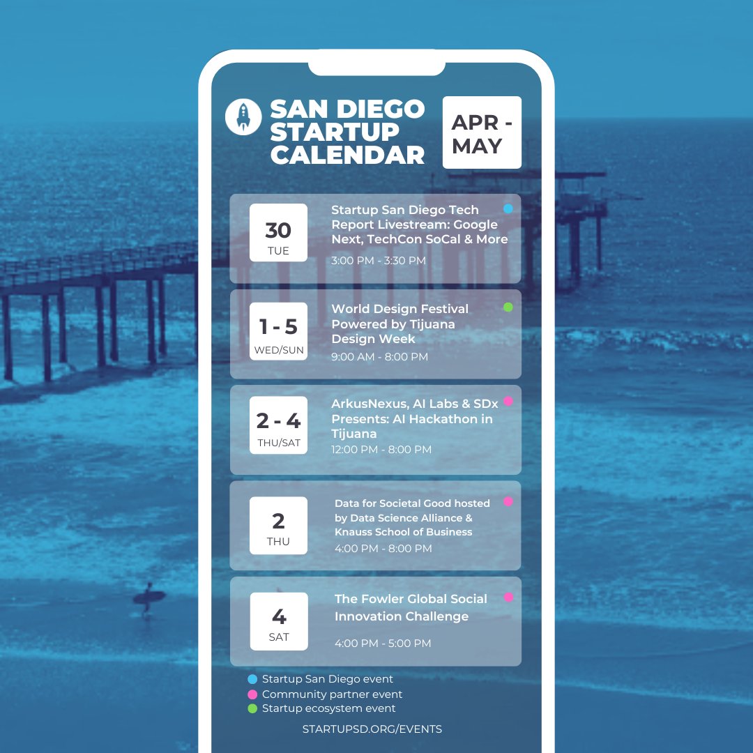 This week on the San Diego #startup calendar, events are in full throttle, from our very own Tech Report Livestream, to Design Festivals, AI Hackathons, Roundtables, and Resource Fairs, our community is thriving! 🚀 Get full details and register here: startupsd.org/events/