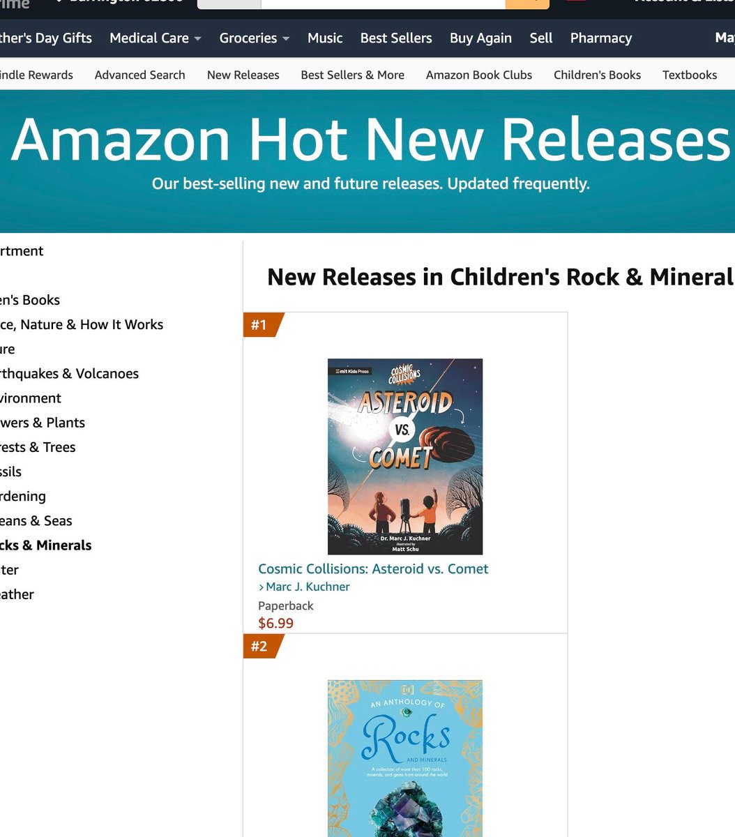 Cosmic Collisions: Asteroid vs. Comet is #1 in New Releases in Children's Rock and Mineral Books today on Amazon! @mattxschu, @stormliteraryagency, @lisaamstutz.author, @mitkidspress, @candlewickpress