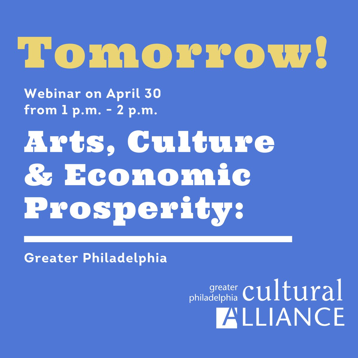 Join us tomorrow for our informational webinar on Arts, Culture & Economic Prosperity: Greater Philadelphia! There is still time to sign up at philaculture.org/prosperity