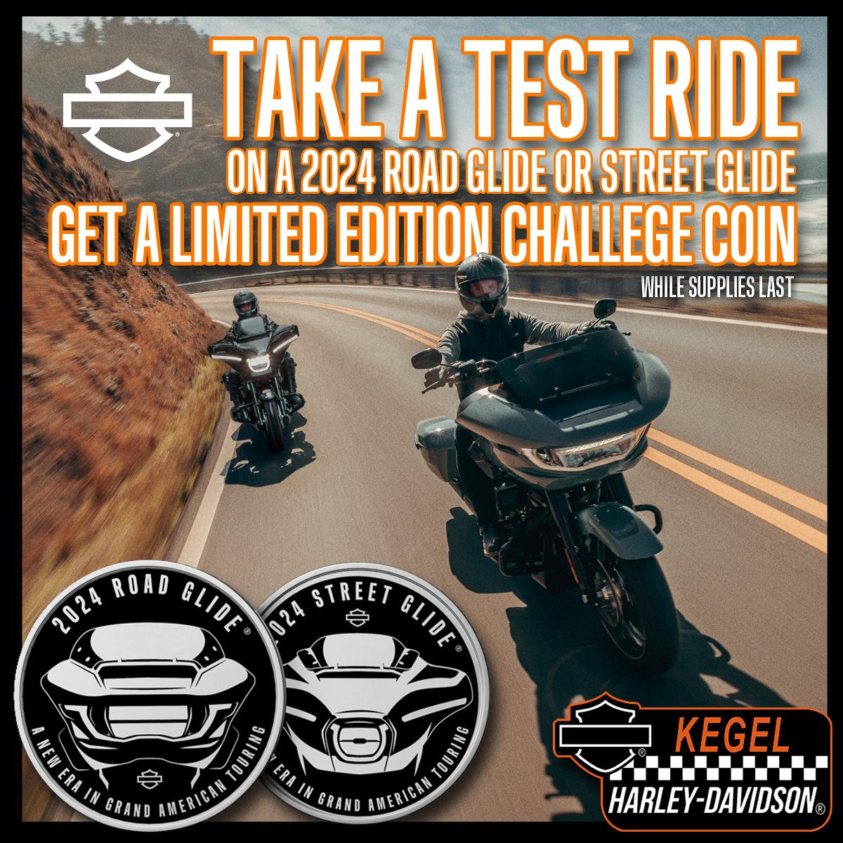 🏍️Test ride the ALL-NEW 2024 Street Glide or Road Glide at #KegelHD and snag yourself a limited edition challenge coin! 🏍️

But hurry - supplies are limited!

#harleydavidson #harleydavidsonmotorcycles #takeatestride #streetglide #roadglide