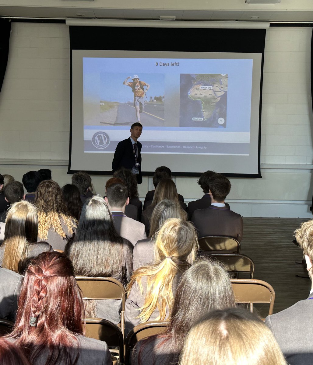 Mr Mashford’s Yr11 inspirational assembly, using @hardestgeezer Russ Cook achievements, of what is possible if you are determined. All of our students have been on great personal journeys, and they are so close now. Last few days before exams start next week. Believe !