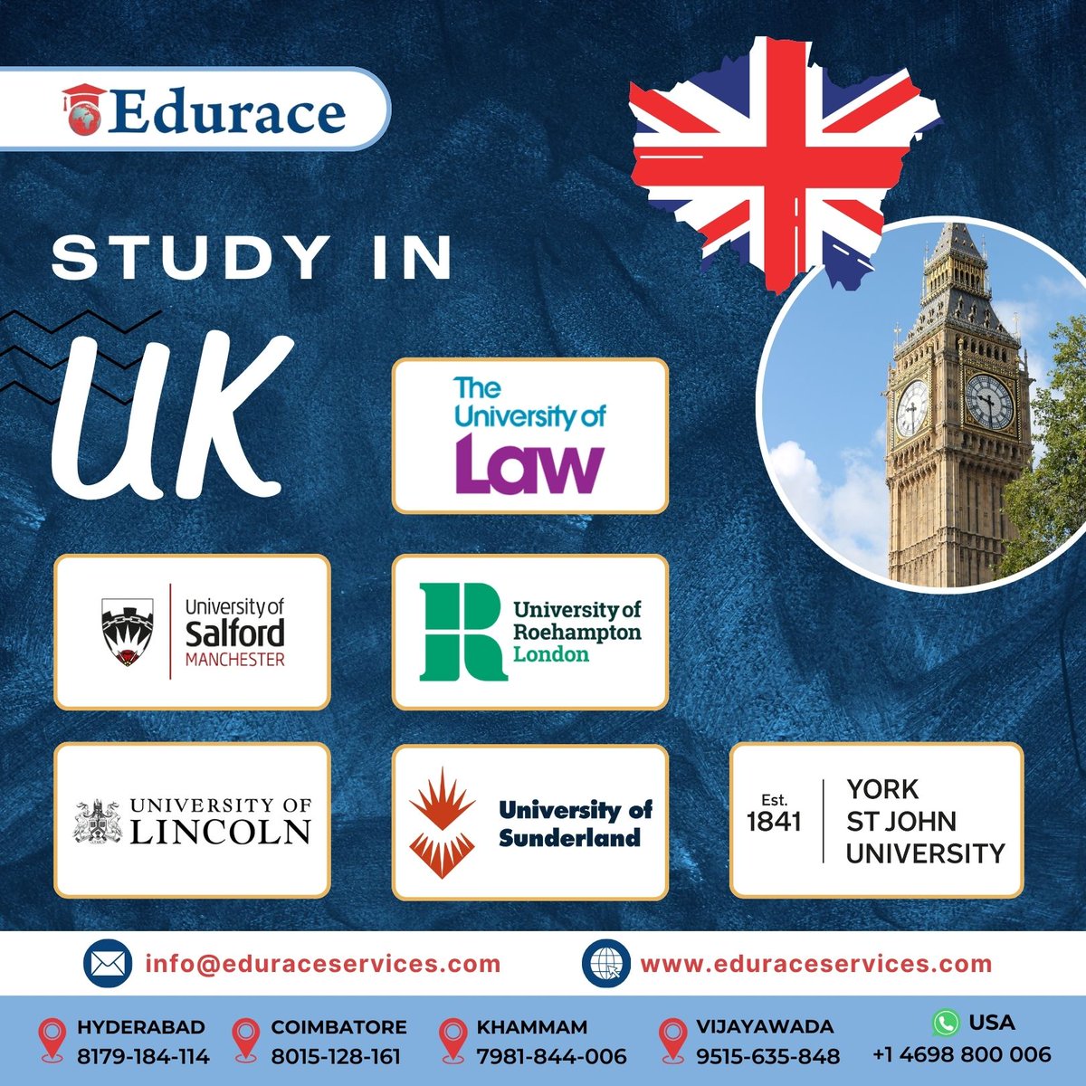 Discover your academic potential in the UK! 🎓 Whether you're dreaming of historic campuses, cutting-edge research facilities, or vibrant student communities, we've got you covered. Start your journey to excellence today!

#UKColleges #studyinuk #studyabroad #eduraceservices