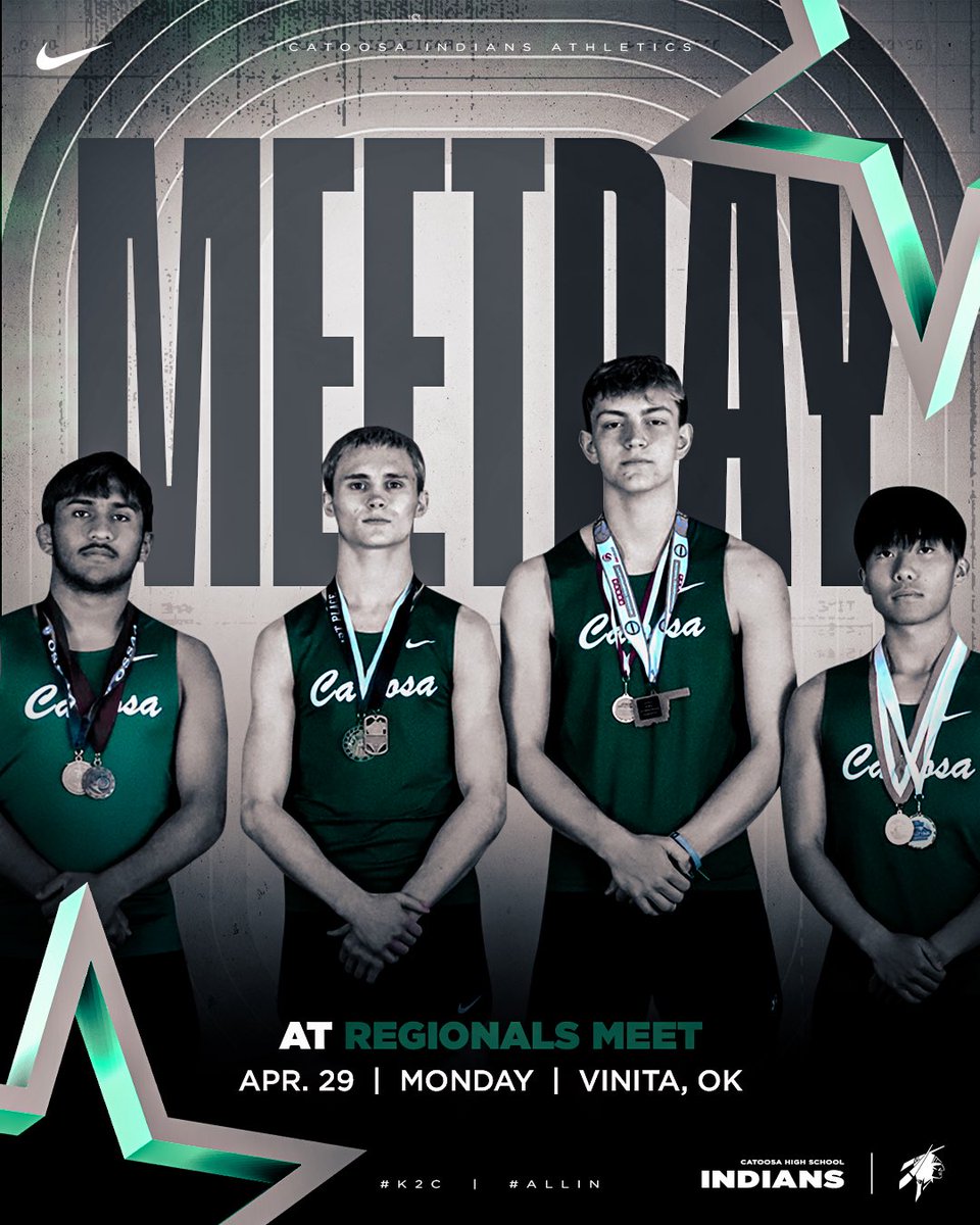 🏅Meetday!!🏅
🆚OSSAA 4A Regional 
📅April 29th
⏰All Day
📍Vinita OK