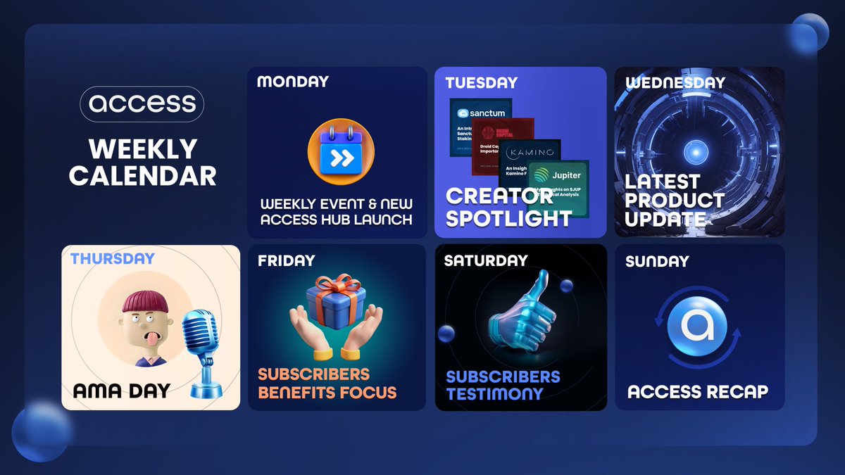 Happy Monday, Access Community! Gear up for another thrilling week at Access, packed with engaging activities and unique opportunities: 🔵 Monday: Weekly Kickoff We're excited to kick off the week with the New Access Protocol Hub officially live! Explore enhanced features and a