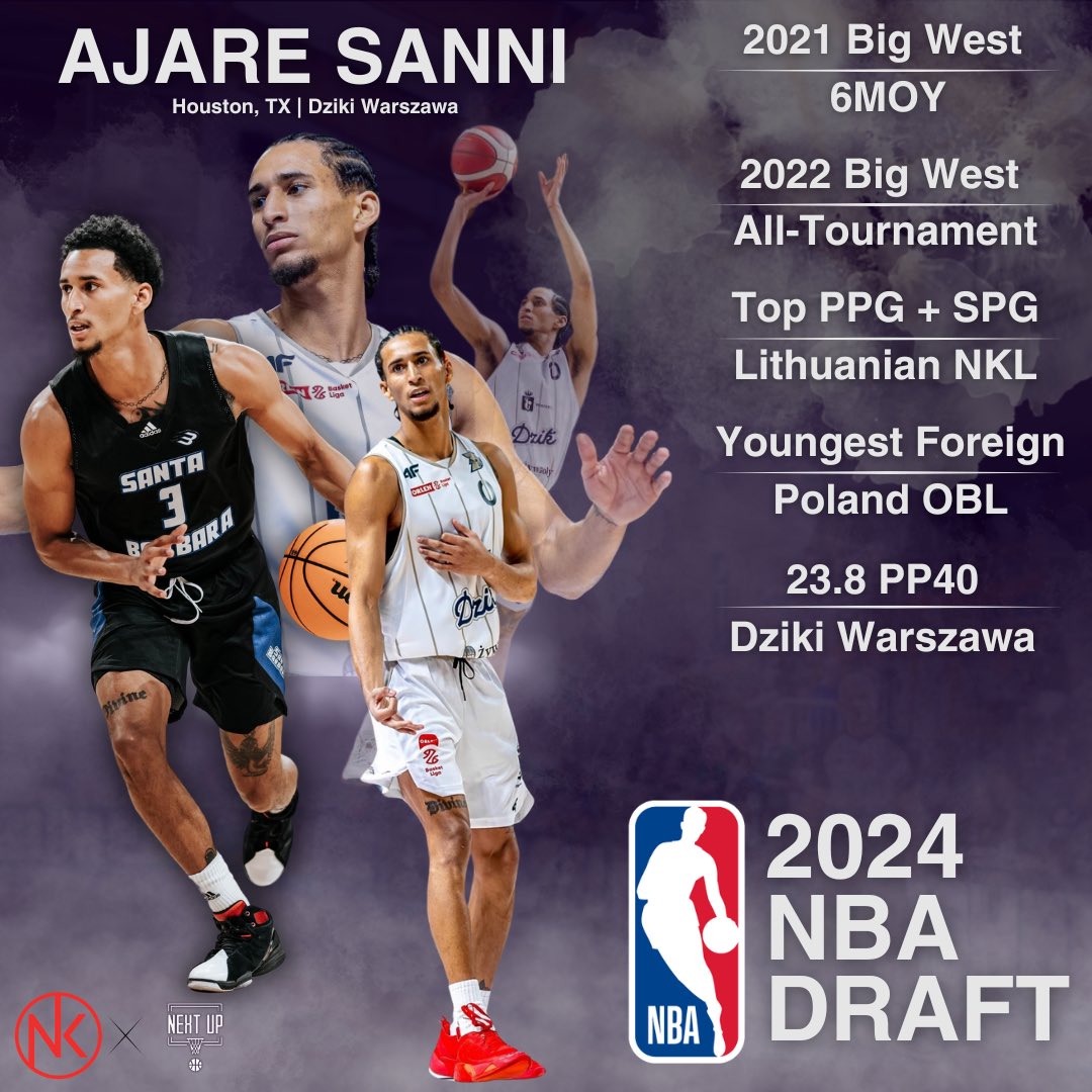After an impressive season in Lithuania &amp; Poland, 6’3” guard from Houston, TX Ajare Sanni will be entering the 2024 NBA Draft! The UCSB grad used his last year of eligibility to play overseas, and was extremely effective as one of the youngest 🇺🇸 in Europe. Next🛑: NBA Pre-Draft!