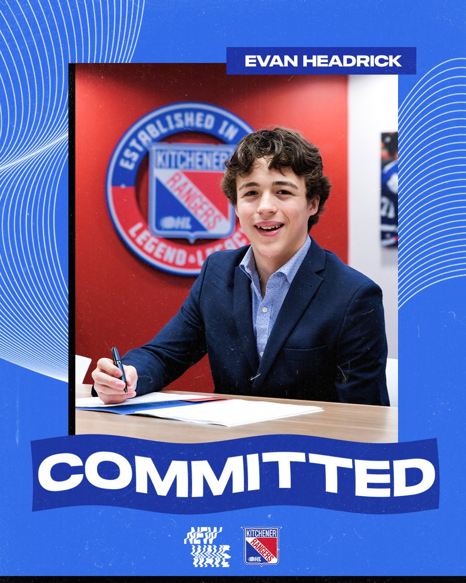 Evan Headrick has inked an OHL Scholarship and Development Agreement with the #OHLRangers! Welcome to #RTown Evan! 📰 tinyurl.com/mvevzcjf #NewWave