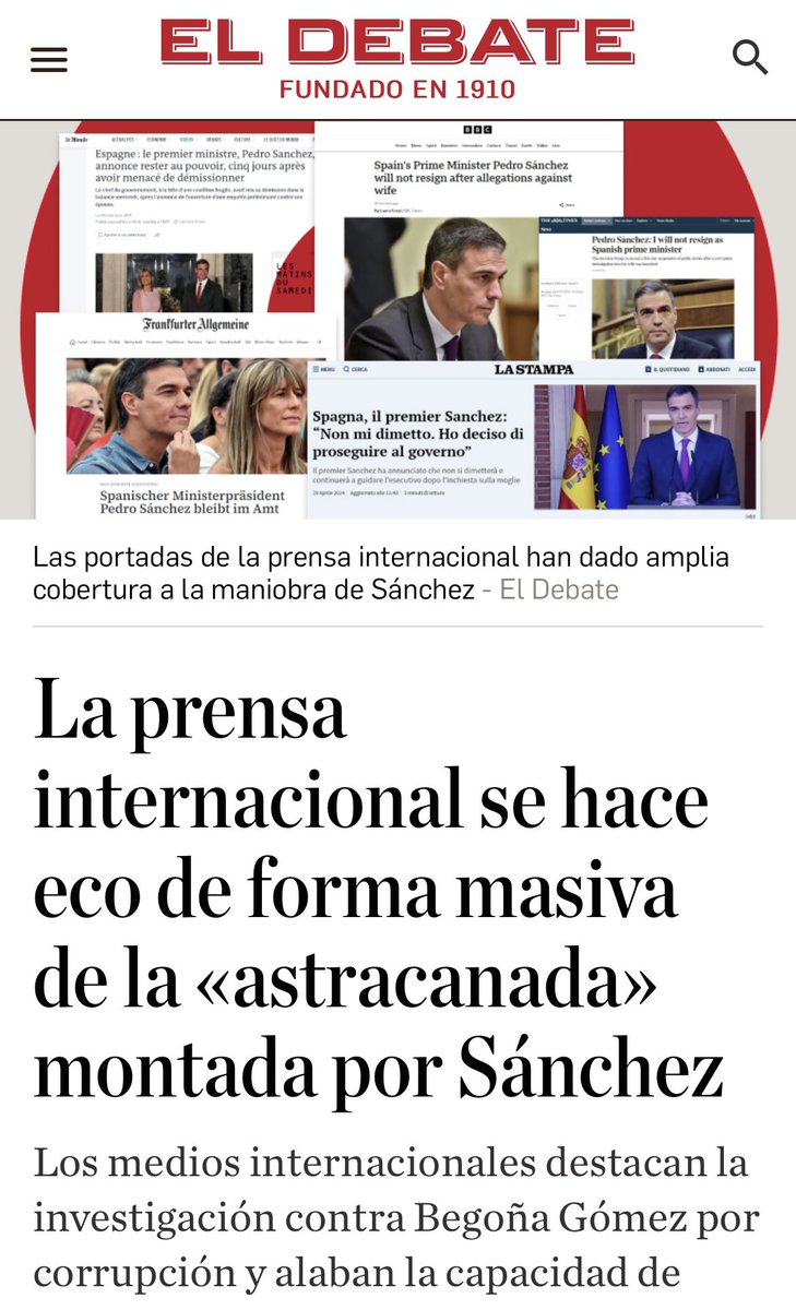 bernabepaco's tweet photo. Sánchez, menos a cuatro acólitos, ya no engañas a nadie.

Toda la prensa internacional se hace eco del circo que has montado solo para intentar tapar el escándalo de corrupción de tu mujer.

Pronto pasarás a la historia como el presidente más mentiroso y lamentable.

#ULTIMAHORA https://t.co/AxWfdORXr3