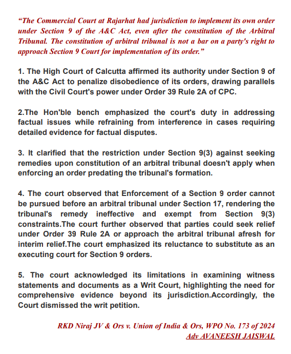 The constitution of arbitral tribunal is not a bar on a party's right to approach Section 9 Court for implementation of its order.

#arbitration #Supremecourt #DelhiHighCourt #Judicialserviceexam #indianjudiciary