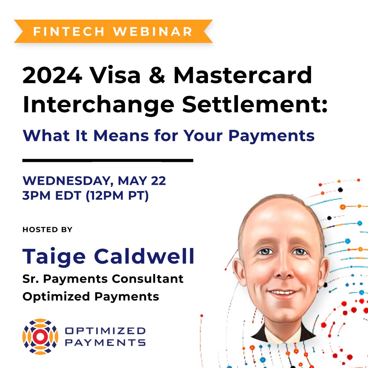 In just a few weeks our payment expert, Taige Caldwell, will be leading a free-to-attend session on the game-changing effects of the recent major Visa/Mastercard Settlement. Join us on May 22nd at 3PM (EDT) REGISTER: buff.ly/3woBCBg #optimizedpayments #fintechwebinar