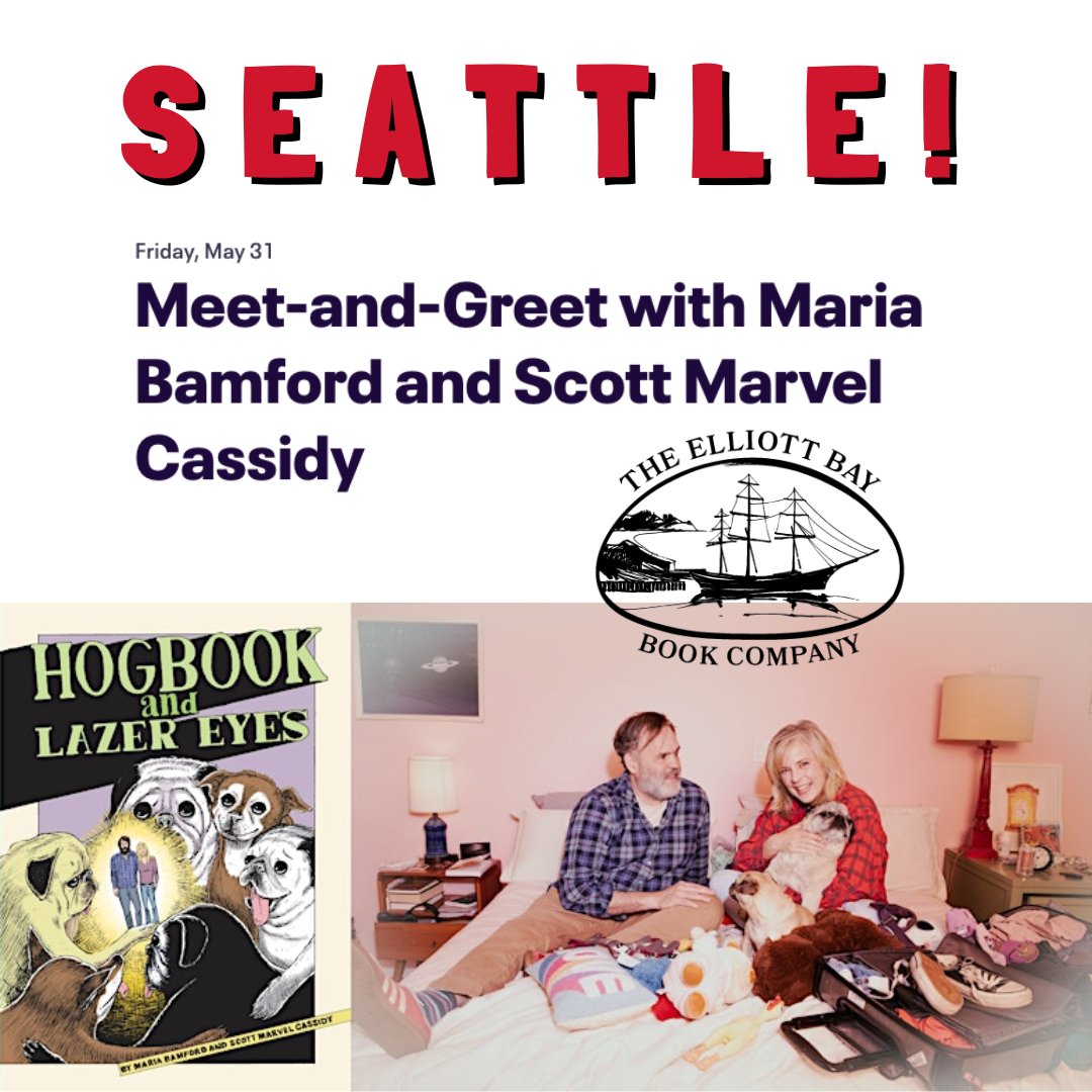📍 SEATTLE! Join Scott and me for some meeting and greeting about our new graphic novel 'Hogbook and Lazer Eyes' at @ElliottBayBooks! 😍 This event is FREE! RSVPs are not required but are strongly encouraged to help us plan for audience size. 🎟️ RSVP-> bit.ly/3UFzS05