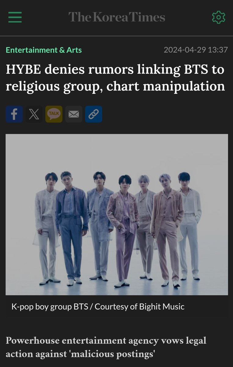 HYBE denies rumors linking BTS to religious group, chart manipulation & suspect an Viral Company is behind all of this and soon will come with an official statement!