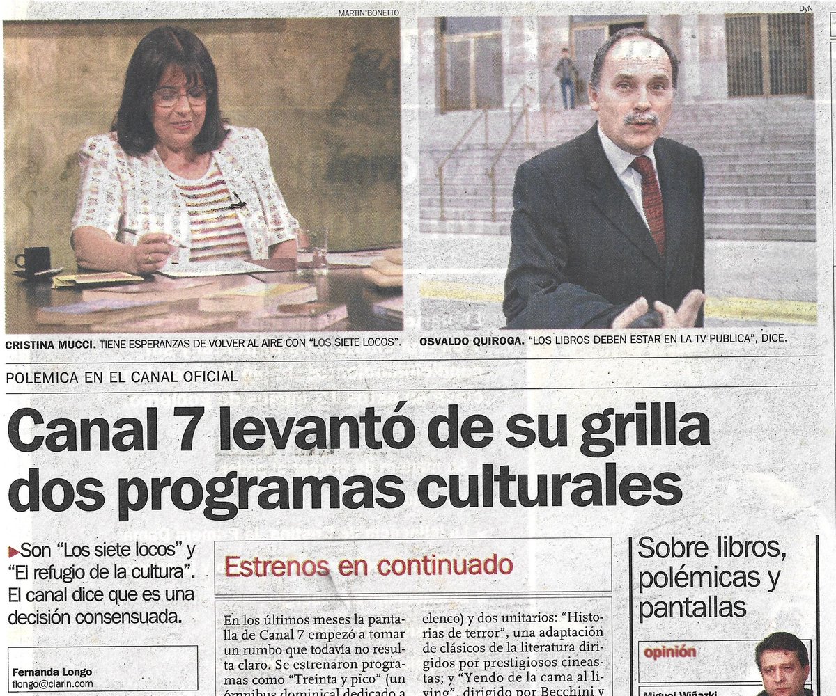 TintaOjo's tweet photo. #Hace20años
Luego de un revuelo que incluyó la intervención del Jefe de Gabinete #AlbertoFernandez, volvían al aire de #Canal7 sus programas culturales emblema: #LosSieteLocos y #ElRefugioDeLaCultura.
Un ida y vuelta que reavivó el eterno debate sobre la #TelevisiónPublica. https://t.co/rggNKq9AmL
