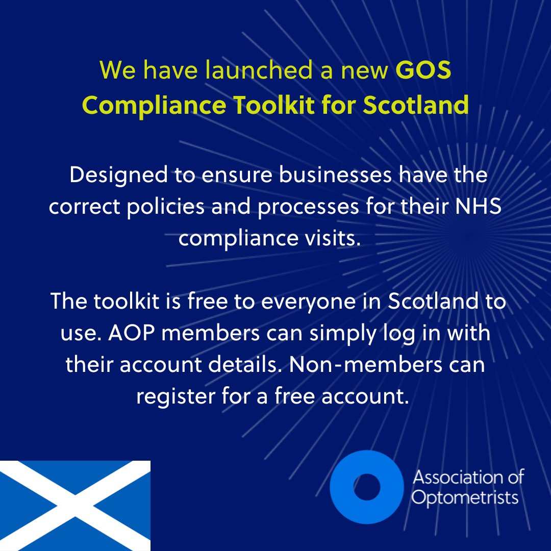We have launched a new GOS Compliance Toolkit for Scotland, designed to ensure businesses have the correct policies and processes for their NHS compliance visits. The toolkit is free to everyone in Scotland to use. Toolkit: aop.org.uk/sgct