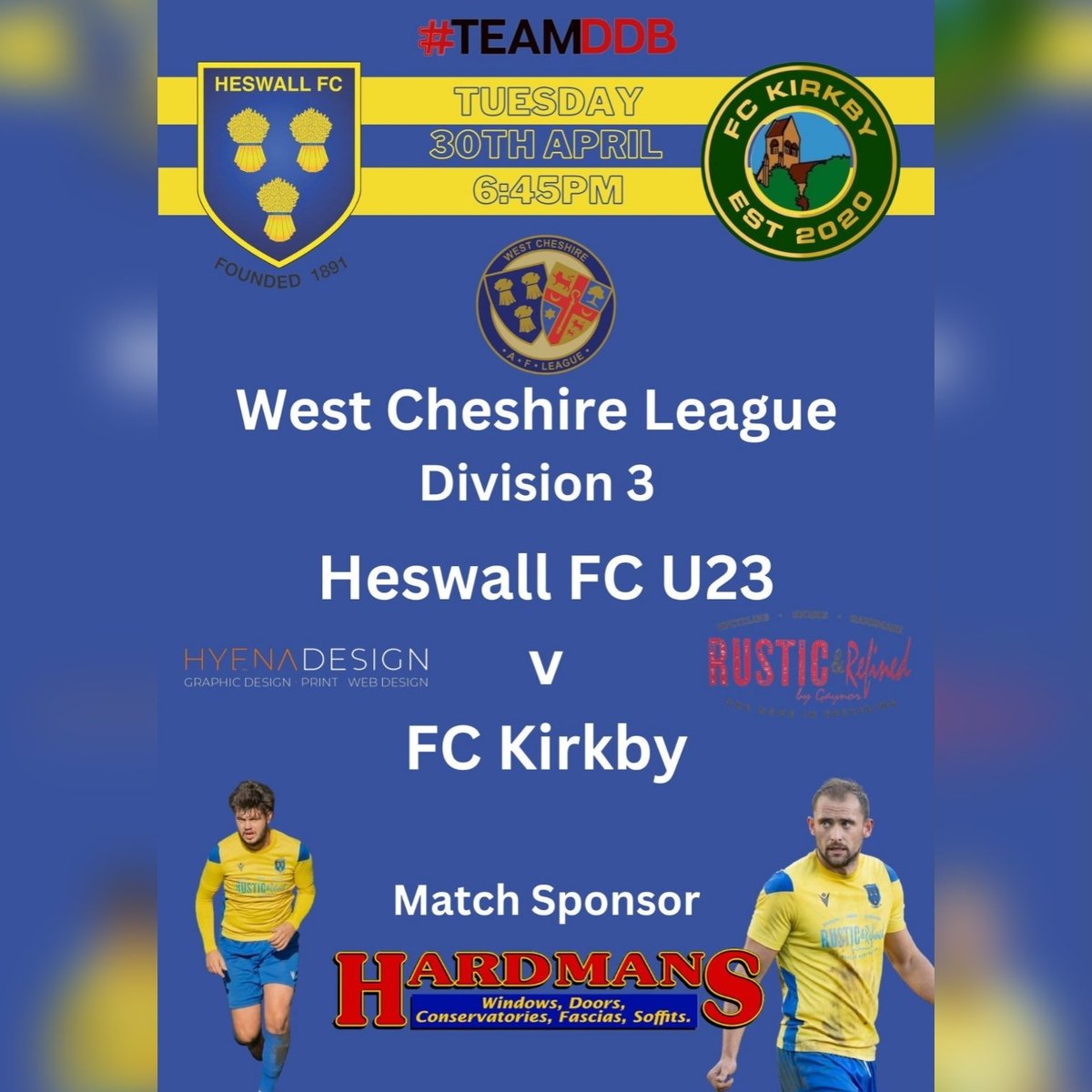 community_hfc's tweet image. Tuesday night sees our U23 side welcome @FCKirkbyOff to #TeamDDB Park, bar will be open so come and have a pint and enjoy the game 💛💙🍺⚽️
Match Sponsor is Hardmans Conservatories, thank you for brilliant support 👏