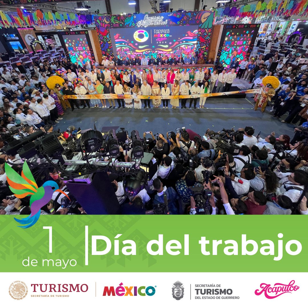 Hoy 1 de mayo celebramos el #DíaDelTrabajo. Agradecemos y reconocemos la labor de todo el personal que hace posible que se lleve a cabo el evento turístico más grande de América Latina, el #TianguisTurístico. 🌎 Felicitamos también a quienes trabajan en el sector turístico. 🥳