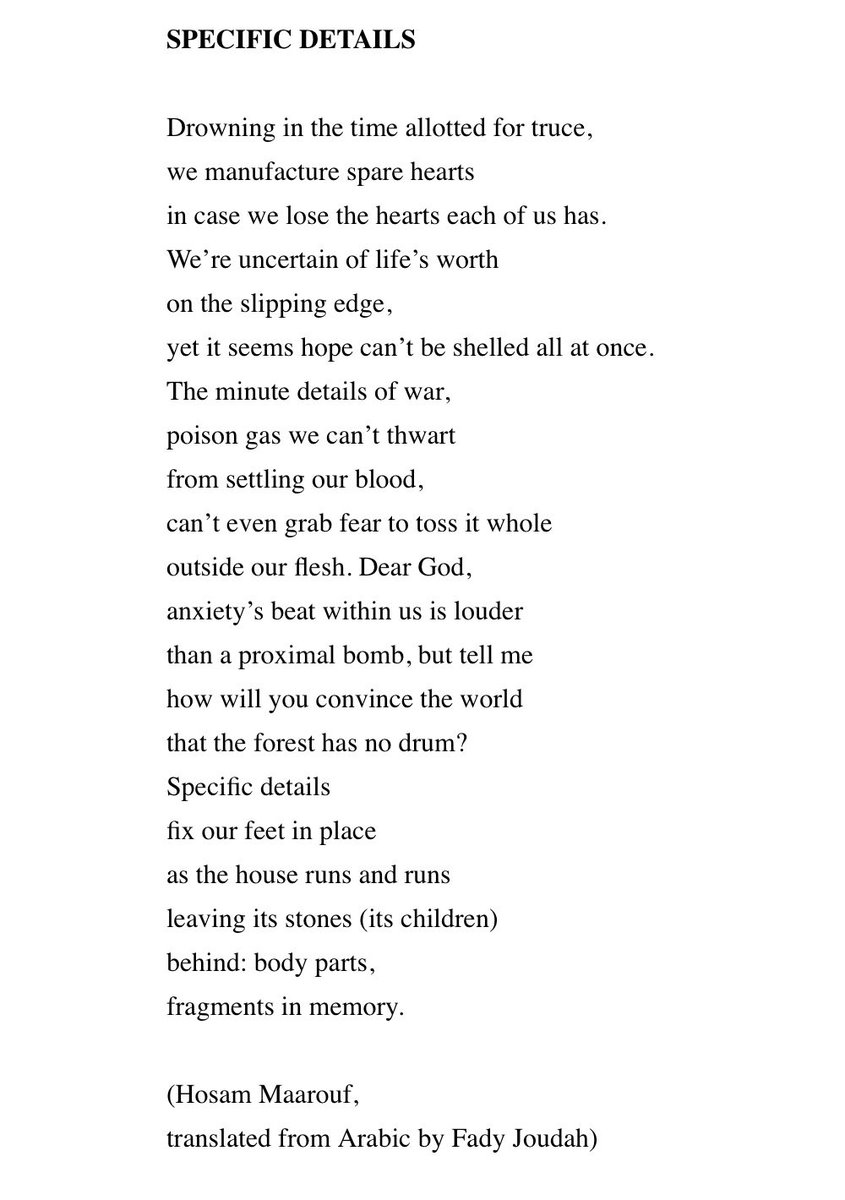 Salió este poemón de Hosam Maarouf traducido por @FadyJoudah en el poem per diem de @robin_ep_myers. Maarouf está recaudando fondos para sacar a su familia de Gaza. Va el link para quien pueda dar una mano donando o difundiendo la campaña 🇵🇸♥️ gofundme.com/f/donate-to-he…