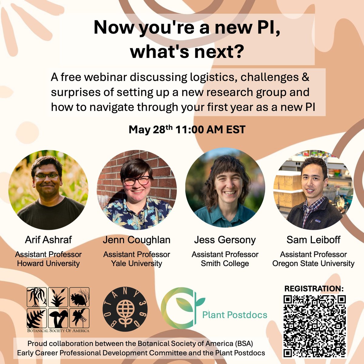 Join us for a look at the logistics, challenges, and surprises of being a new PI at this upcoming #Botany360 that will take place on May 28, 11 am EST. To learn more, and to register, visit: botany.org/calendar/displ… #BSAevents #BSAEarlyCareerProfessionals #BSAmembers #PlantJoy