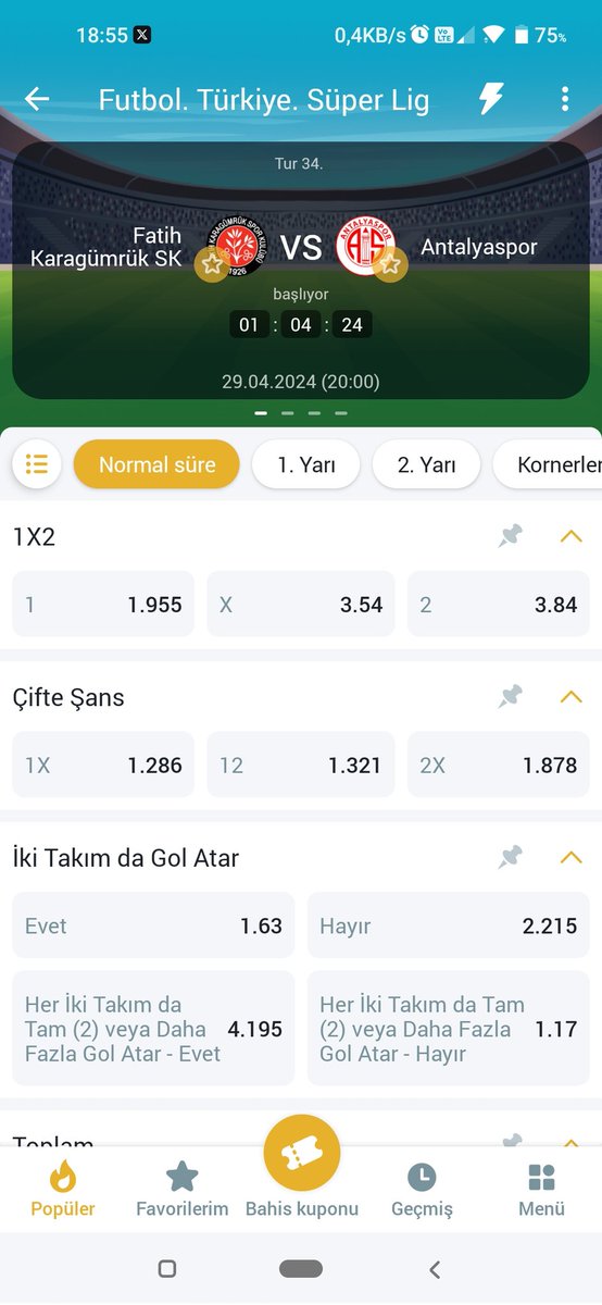 #maçönü

Karagümrük - Antalyaspor 

Karşılıklı goller ile üste gitmesi kuvvetle muhtemel.

Her iki tarafın da 4-5 korner kullanmasını bekliyorum

Kg var ideal (g9)

8.5 üst korner ideal (g9)

Bol şanss