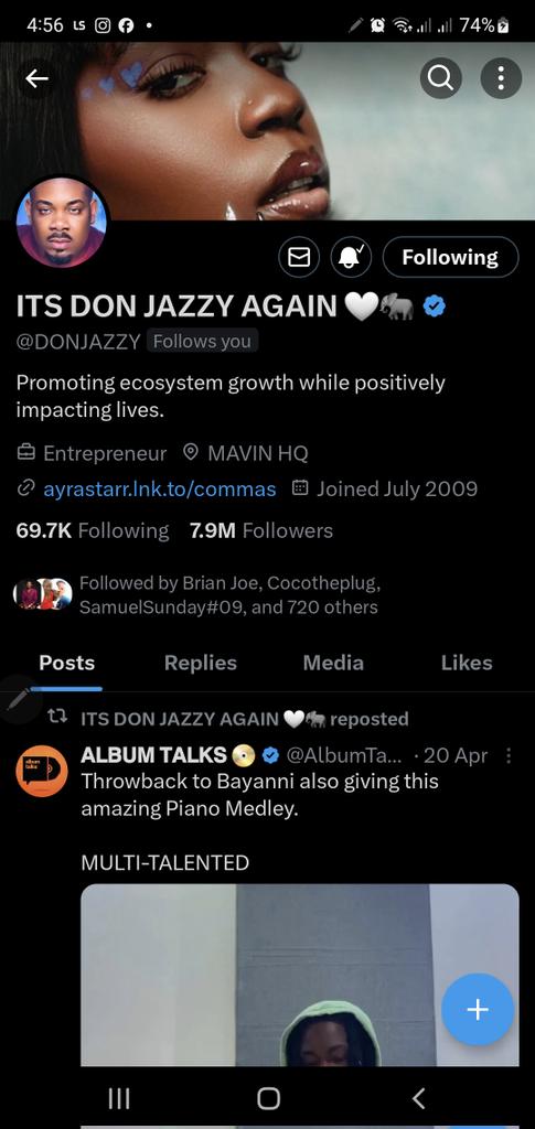 Don Jazzy follows me 😊