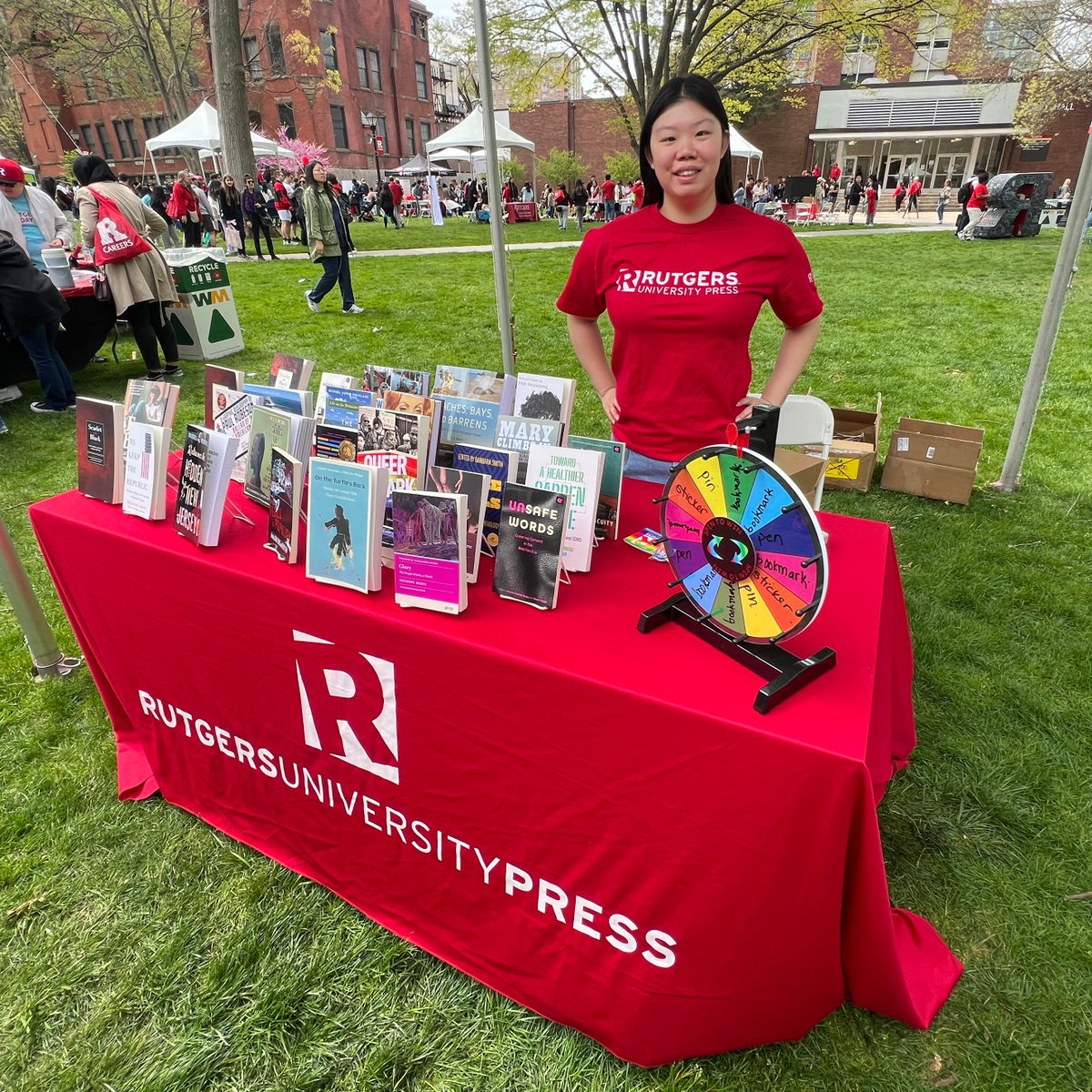 Amy Zheng, our graduating intern, represents Rutgers University Press at this year’s Rutgers Day. rutgersuniversitypress.org #RutgersUniversity @RutgersNB #RutgersDay