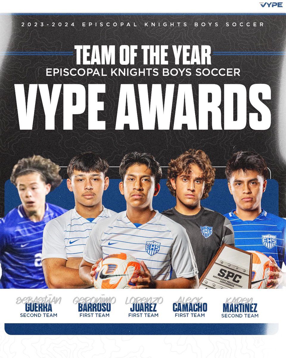 Congratulations to our boys soccer team on their @vypehouston awards! SPC champs! #KnightsStandOut