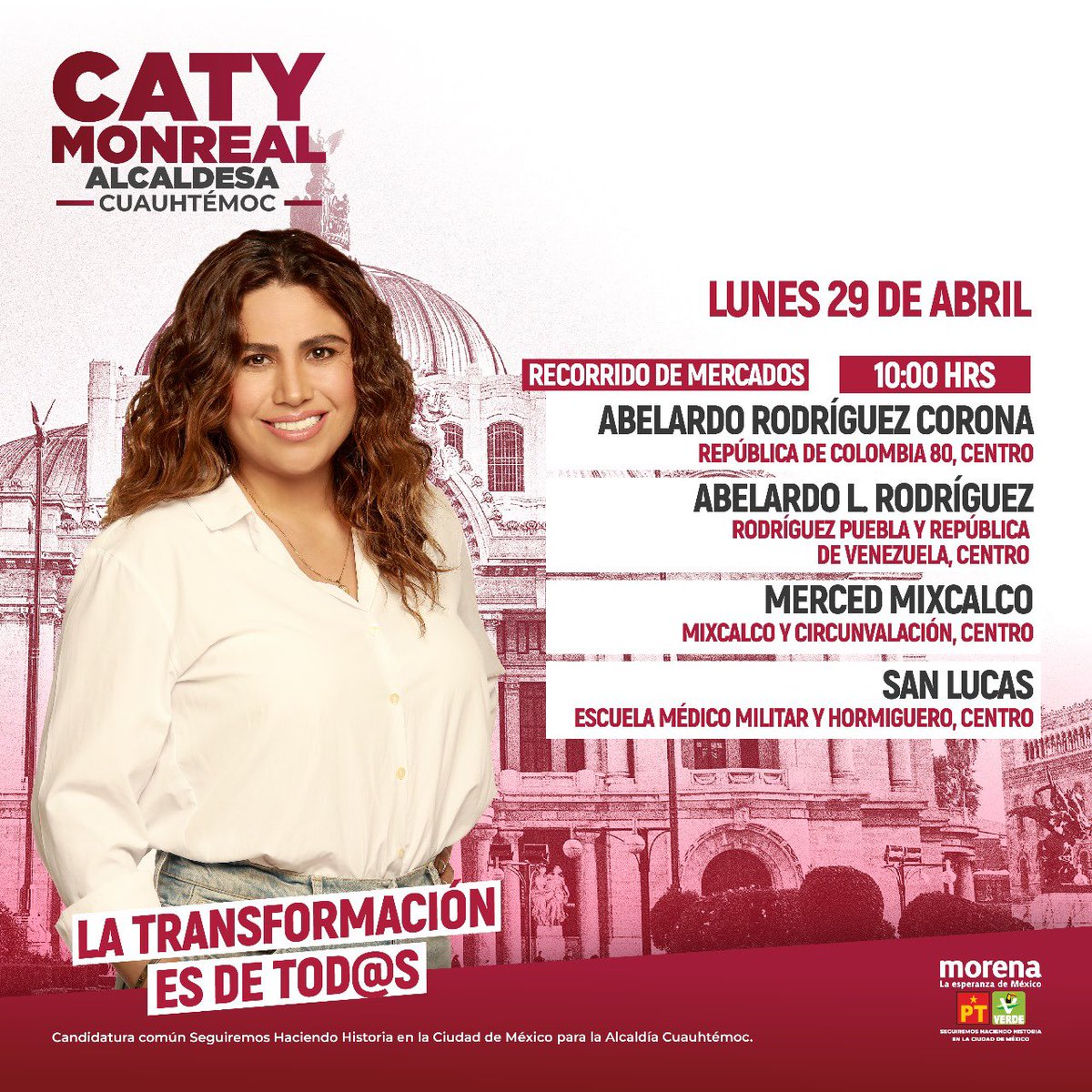 Comenzamos la semana con recorridos en mercados. Nos vemos en Abelardo Rodríguez Corona, Abelardo L. Rodríguez, Merced Mixcalco y San Lucas. ❤️

#CatyMonreal #TransformemosCuauhtémoc