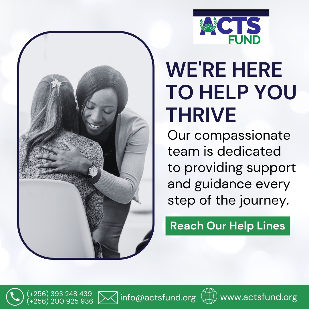 Reach out today and start your journey towards empowerment and growth.

🌐actsfund.org
📞(+256) 393 248 439
📞(+256) 200 925 936
📧info@actsfund.org

#MentalHealthMatters #ACTSFund #SupportingMentalHealth #RecoveryJourney #CommunitySupport
