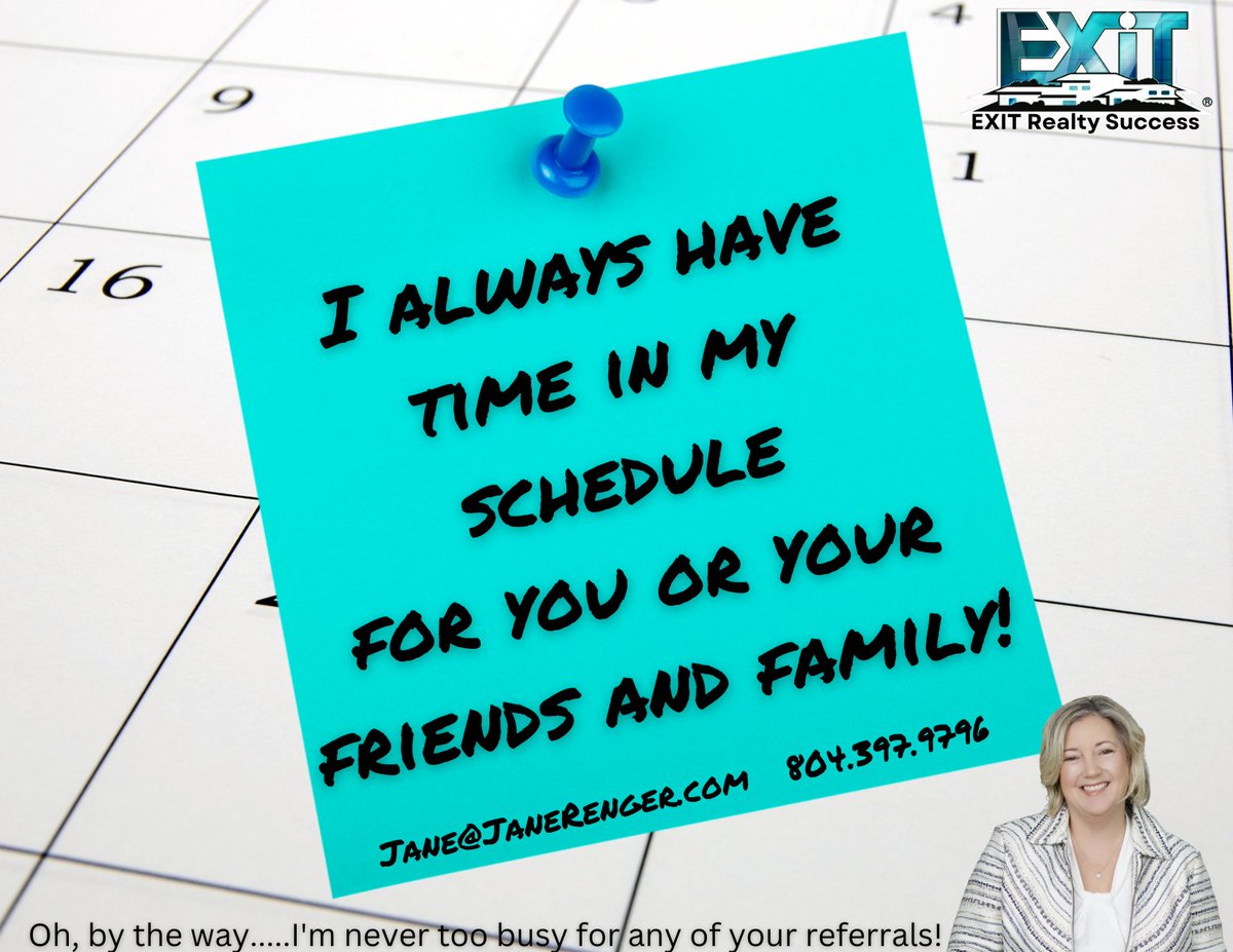 I always have time ⏲️ in my schedule for you or your friends and family! 😊 #LoveWhatIDo #RVALocalRealtor #TimeForU #FlexibleSchedule #HereToHelp