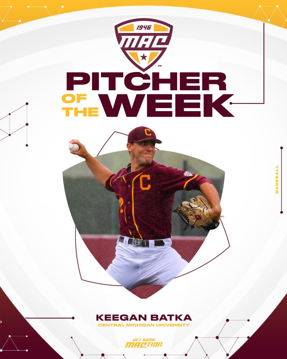 Central Michigan senior right-hander Keegan Batka tossed a complete game three-hit shutout on Sunday in the Chippewas 2-0 MAC win over NIU. Batka struck out a career-high 14 and walked just two. @CMUBaseball | #MACtion