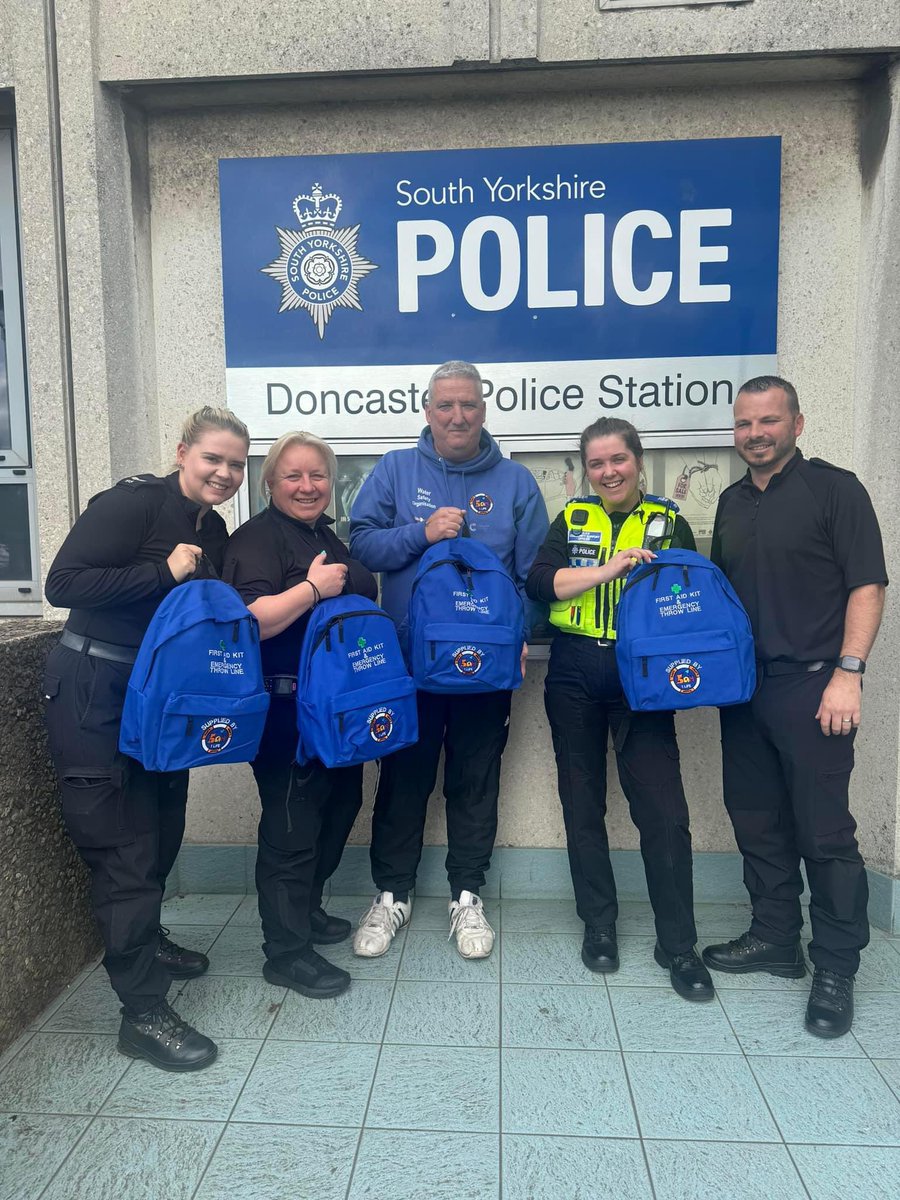 This man just never stops! I admire Simon Haycock so much. Following the tragic loss of his dear son, Simon fundraisers to purchase water rescue equipment. Here he is handing out rucksacks containing throwlines to SYP.
Simon is also a SYFR volunteer 
#bewaterware