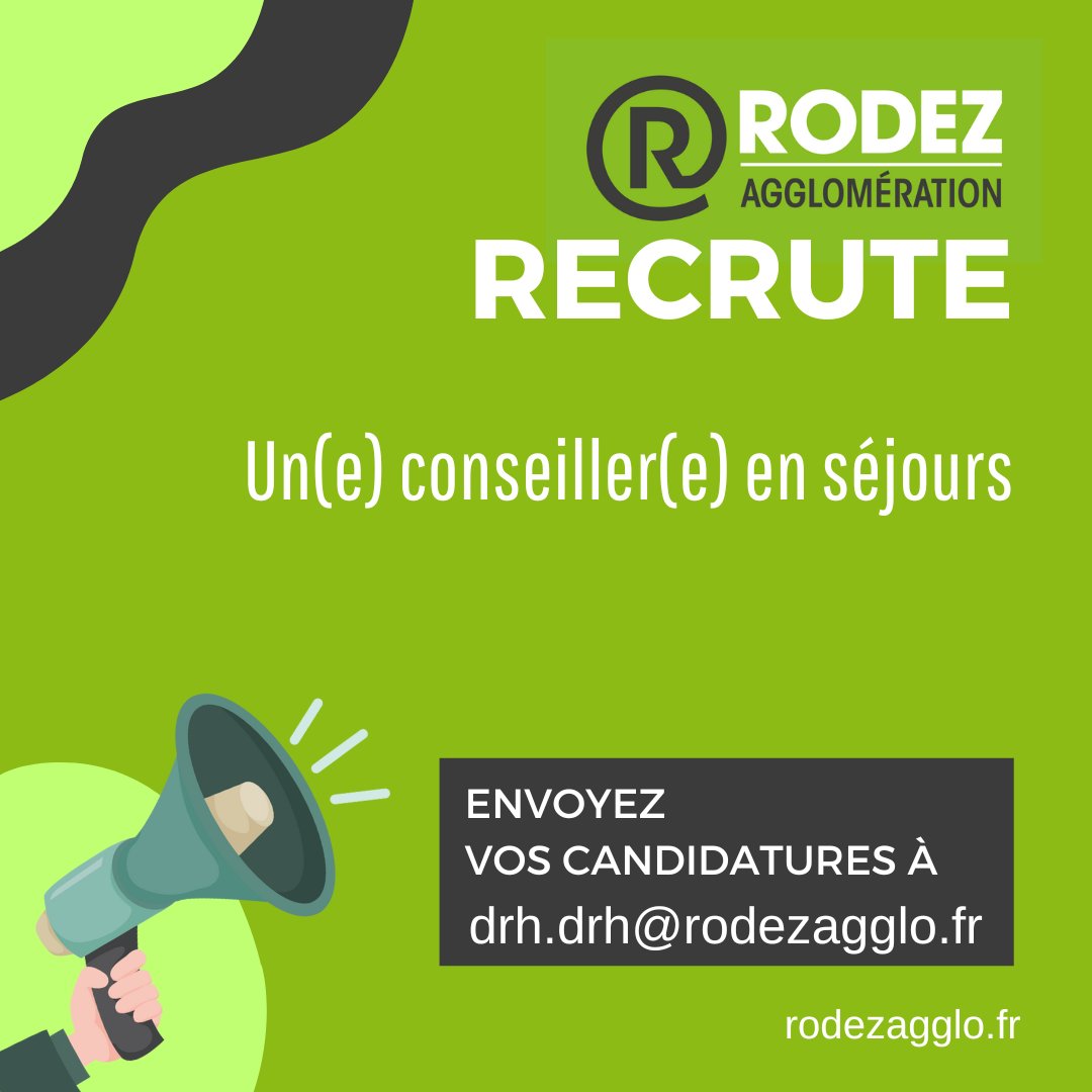 OFFRE D'EMPLOI Rodez agglomération recrute un(e) conseiller(e) en séjours. Consultez le détail de l'annonce et postulez en ligne. rodezagglo.fr/agglo/emploi/e…