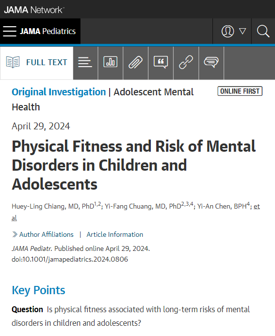 Children and adolescents in higher fitness quantiles exhibited lower cumulative incidences of anxiety disorders, depressive disorders, and ADHD, finds nationwide cohort study encompassing 1.9 million participants in Taiwan. ja.ma/4bi9Fu2