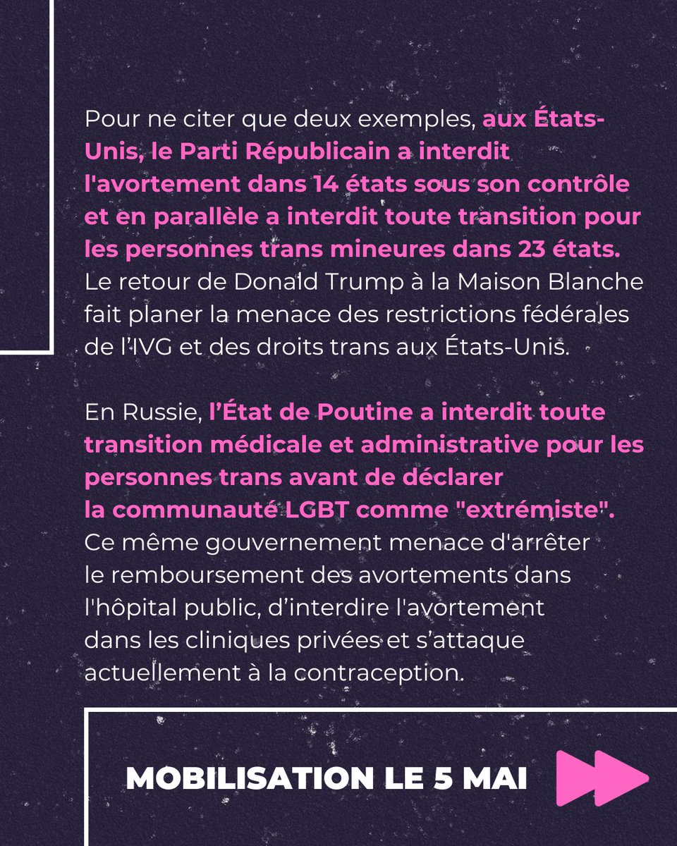 [🏳️‍⚧️TRIBUNE] Le Planning familial,avec 800 personnalités et des organisations, appelle à se mobiliser partout en France le 5 mai pour les droits des personnes trans, intersexe des droits reproductifs pour toustes. Faisons front ✊🏼 @politis