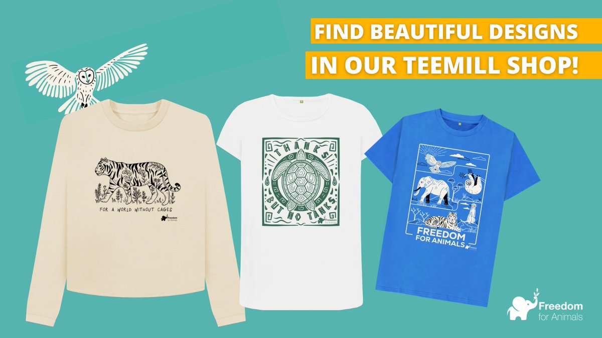 We have some great items on our Teemill shop - t-shirts, hoodies and totes with slogans like 'Thanks But No Tanks' and 'For A World Without Cages'

Help us to fight for those who need us. 

👉🔗 freedom-for-animals.teemill.com 

#EndCaptivity #FreedomForAnimals
