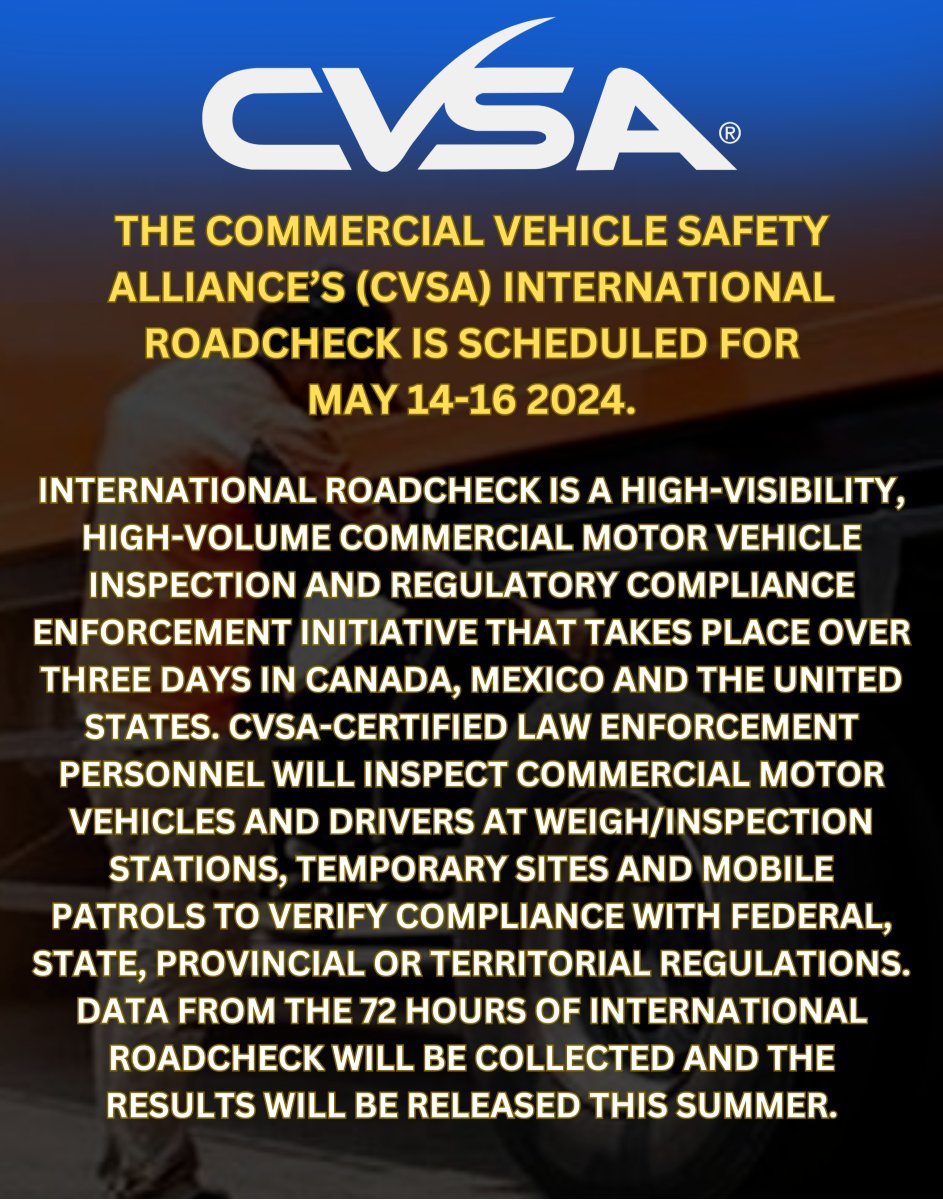 CVSA Road checks are coming up soon! Make sure you are ready for the three days of safety checks on your truck and trailer! This year, International Roadcheck will have two focus areas – tractor protection systems and alcohol and controlled substance possession.