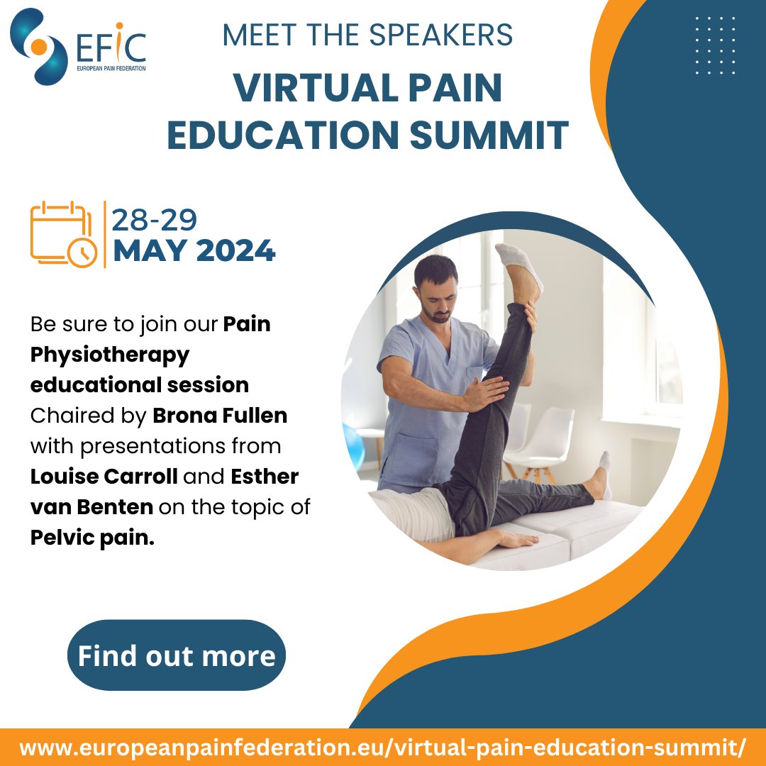 🎉 Thrilled to feature Brona Fullen with presentations from Louise Carroll and Esther van Benten for the Physiotherapy Sessions at the EFIC Virtual Pain Summit! This event is exclusively for academy members. Read more here: brnw.ch/21wJhVA @bronafullen @louisecarroll9