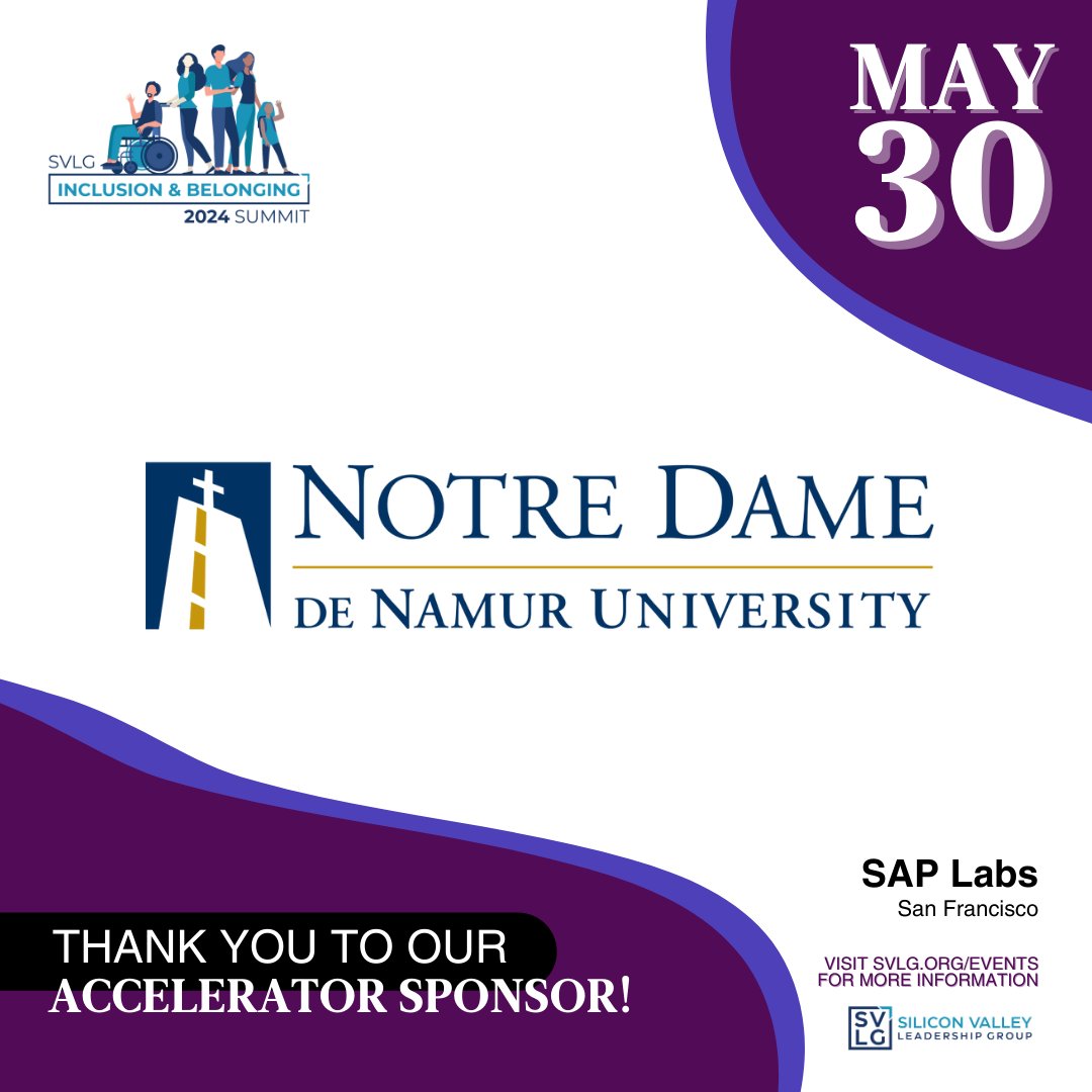 As we gear up for SVLG’s 4th Annual Inclusion and Belonging Summit, we want to extend a heartfelt thank you to our Accelerator Sponsor, @NotreDameCA. Your support is crucial in helping us explore the evolving landscape of diversity, equity, and inclusion. svlg.org/the-new-face-o…