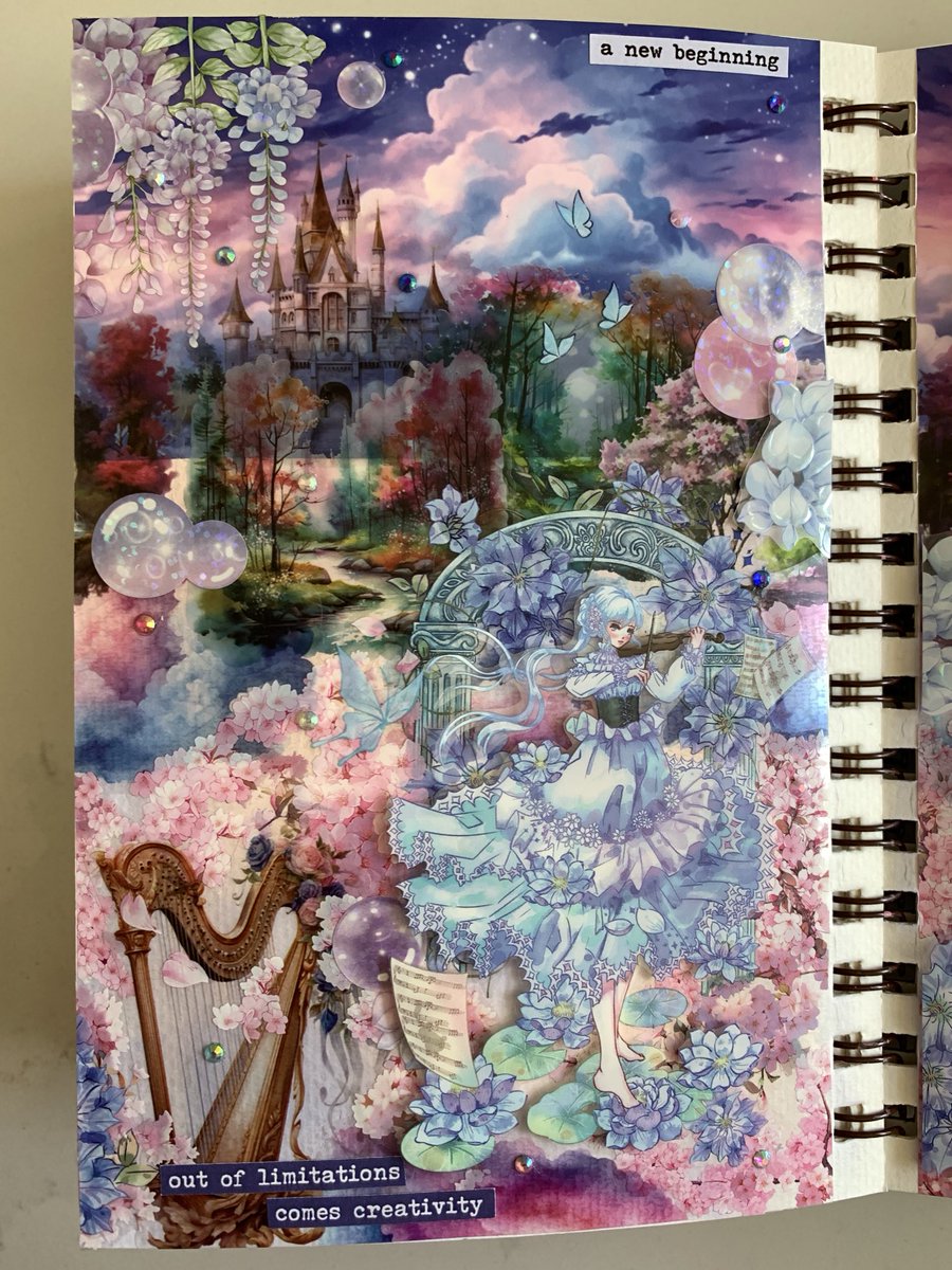 fairytale vibes 💜 #MondayMotivation #fairytale #anewbeginning #OutOfLimitationsComesCreativity #aesthetic #journal #junkjournal #collage #mixedmedia #LosAngeles #nofilter #💜 #🩵