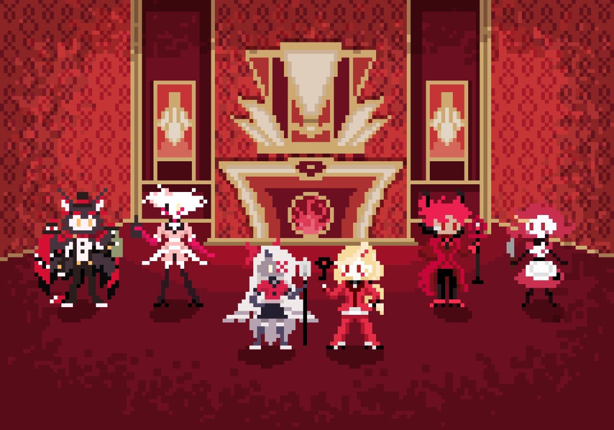 Only had to redo it about 5 times but finally drew a background that I like! ... well at least the pain and suffering was worth it

#art #pixelart #aseprite #cuteart #drawing #artwork #cutepixelart #hazbinhotel #hazbinhotelfanart #hazbinhotelalastor #hazbinhotelangeldust