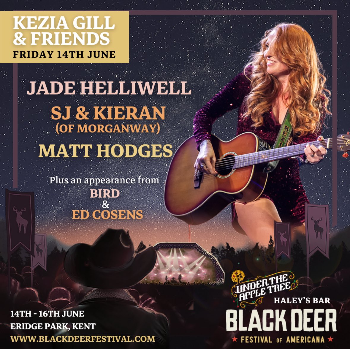 Special guests announced for the ‘Kezia Gill & Friends’ Show hosted by @utatlive & @WhisperingBob @blackdeerfest Joining me will be @jadehelliwell2 @mattghodges @SJ_Mortimer & Kieran Morgan (from @MorganwayUK ) and a grand finale performance featuring @edcosens & Bird 🇬🇧✨