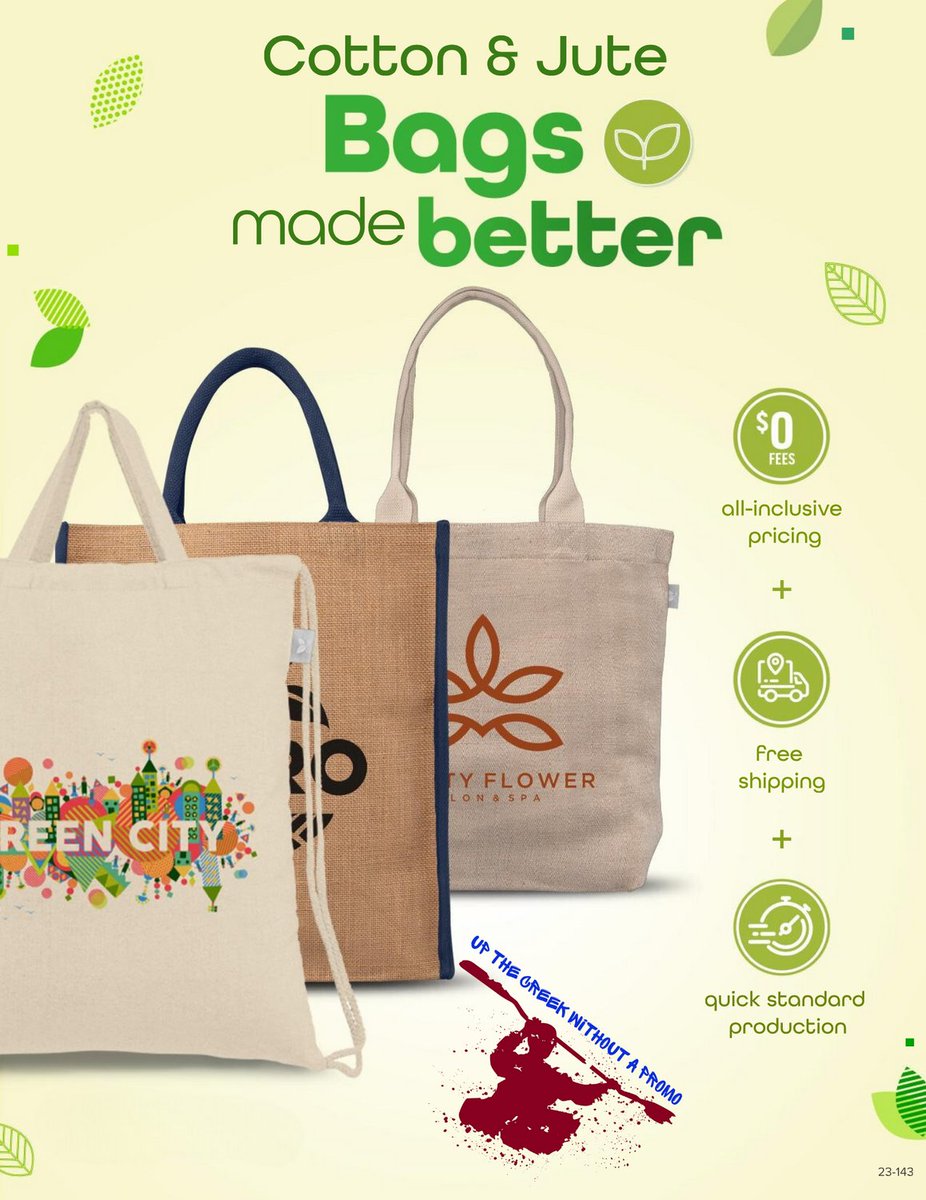Up The Creek Without A Promo offers a range of 100% cotton totes that are not only stylish but also kind to the environment.  #SustainableFashion #CottonLove #BrandedBags