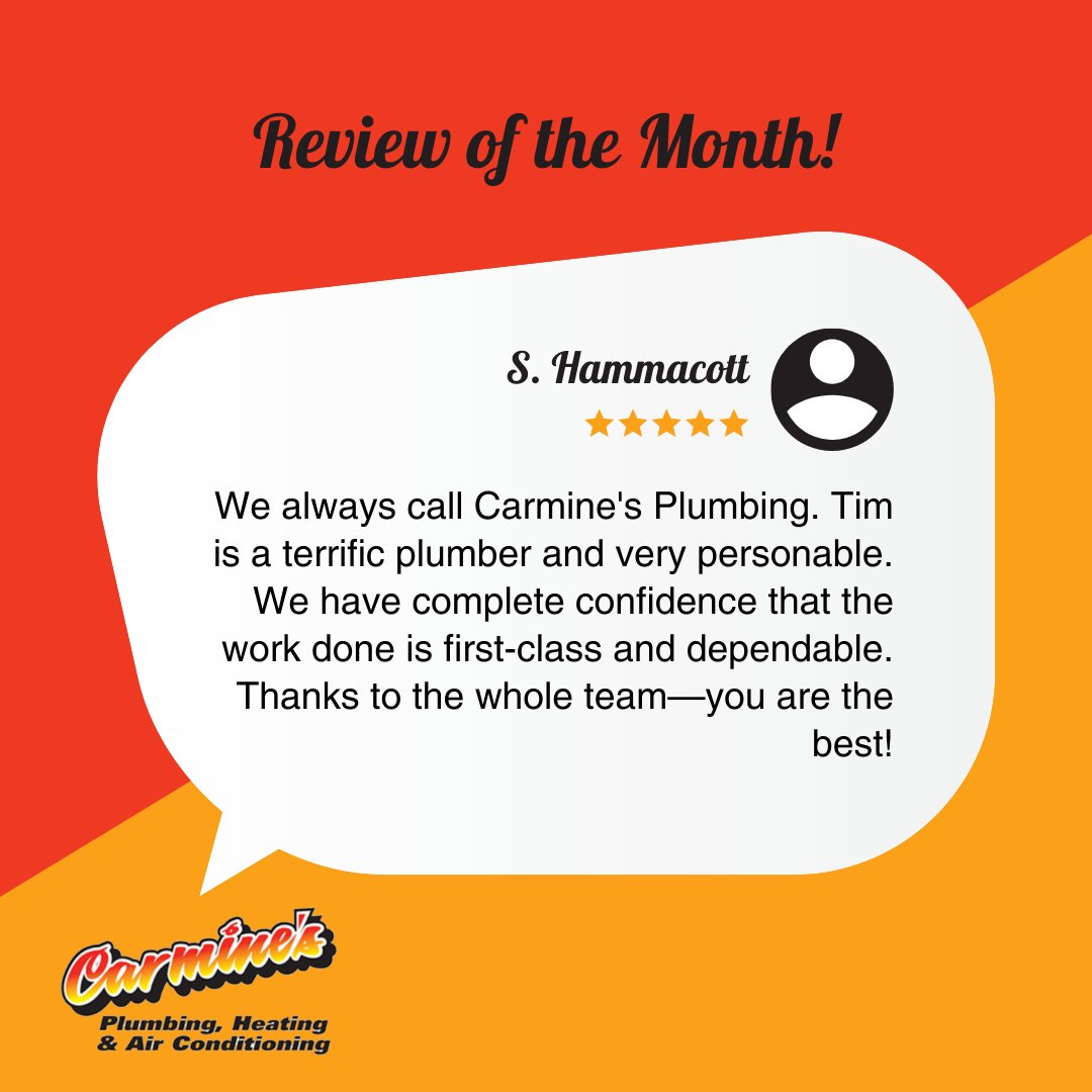 ⭐ Review of the month! ⭐

We want to thank our clients for their valuable feedback.🏆

#ThankYouAll #ReviewOfTheMonth #CarminesPlumbingHeatingandAirConditioning