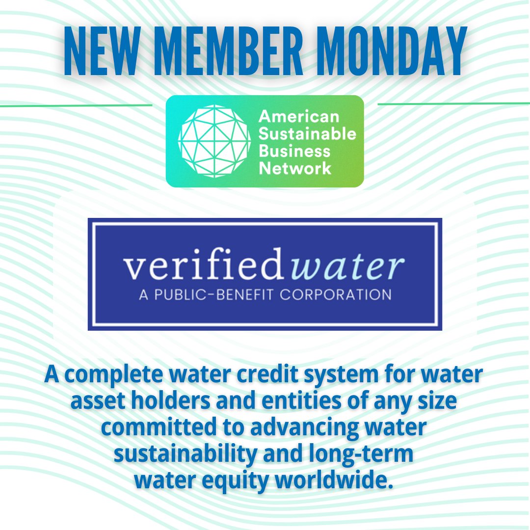 It's #NewMember #Monday! Today, we welcome @verifiedwater to the ASBN community of sustainable businesses💙 🎉

Verified Water is a complete water credit system for water asset holders and entities of any size committed to water sustainability and water equity worldwide.