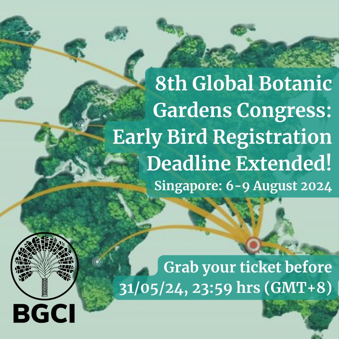 Calling all Botanic Gardens Practitioners and Botanical Enthusiasts! Act now and save your spot! Register Here: buff.ly/4aWGBbm For more information: buff.ly/4bTAPIr. We cannot wait to welcome you to the 8th Global Botanic Gardens Congress! #ConservationEvents
