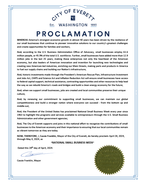 Happy National Small Business Week! Join @MayorCassie in supporting local independently owned businesses in Everett!