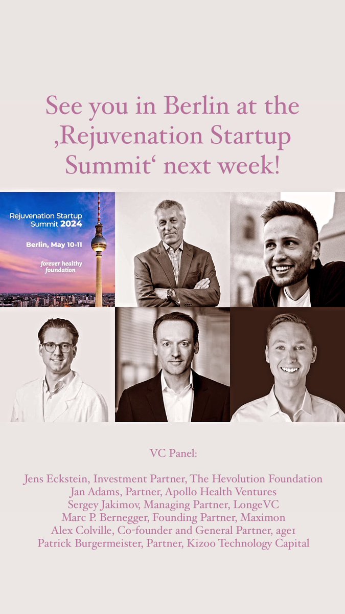 Looking forward to our VC panel at the „Rejuvenation Startup Summit“ in Berlin #longevity #rejuvenation #aging