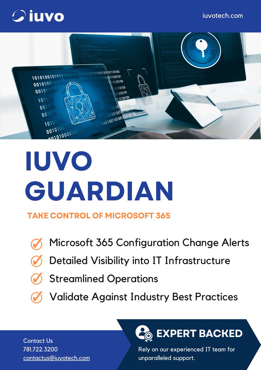 🛡️ Simplify Your Microsoft 365 Management with iuvo Guardian! 🛡️ iuvo Guardian provides visibility and expert management of your Microsoft 365 setup, ensuring you're up-to-date with the latest security measures and compliance demands. Contact us today! hubs.ly/Q02tczVy0