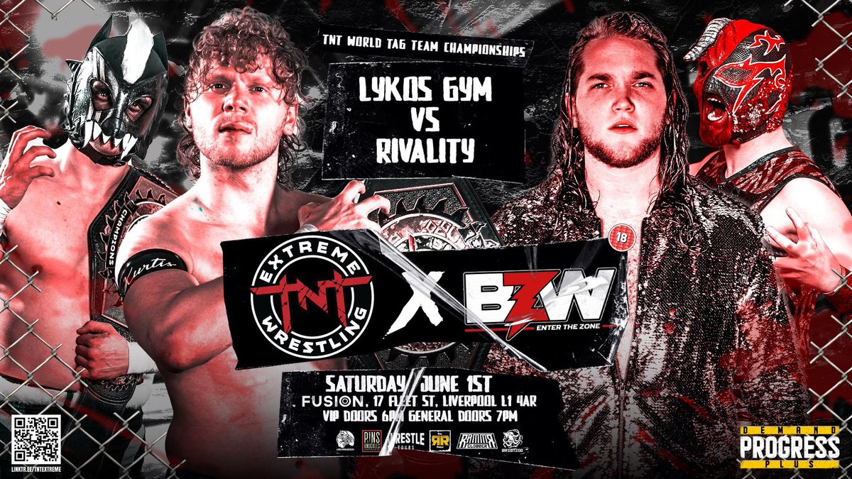 ❌ TNT X BANGER ZONE ❌ BREAKING: The TNT Tag Team Champions Lykos Gym face a huge challenge as they meet Rivality for the titles on June 1st in this international clash! 🎟️ TICKETS ON SALE SOON 🎟️ skiddle.com/whats-on/Liver…